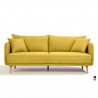 Canapé Fixe 3 places - Tissu Jaune avec 2 Coussins Déco Bi-face - L 207 x P 90 x H 88 cm - DAREN