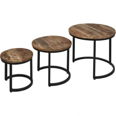 Set de 3 tables basses Gigogne - Rond - Pieds métal noir - Contemporain - 33/43/54 cm - ALYA