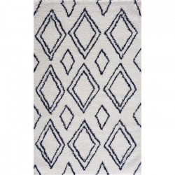 NAZAR Tapis de salon Shaggy longues meches style Berbere LOSA- 120 x 160 cm - Blanc et bleu