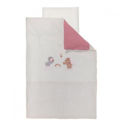 NATTOU Housse de couette Sachet & Pauline - 100 x 140 cm + taie d'oreiller 40 x 60 cm - 100% polyester - Rose