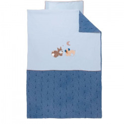 NATTOU Housse de couette Jim & Bob - 100 x 140 cm + Taie d'oreiller 40x60 cm - Popeline 100% polyester - Bleu