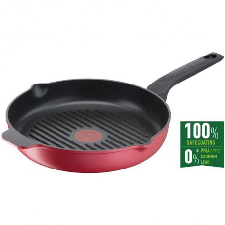 TEFAL E2374074 DAILY CHEF Poele grill 26cm, Induction, Résistante, Antiadhésive, Facile a nettoyer, Saine, Fabriquée en France