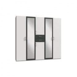 Armoire de chambre - Panneaux de particules et ABS - Blanc et graphite - 6 portes - Style contemporain - 225 x 58 x H 208 cm