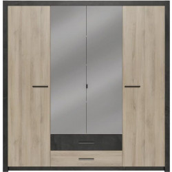 Armoire - Décor Chene Kronberg - 4 portes et 2 tiroirs - Chambre - L 198 x H 203,1 x 56,6 cm - COLORADO