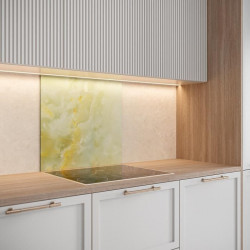 Saint-Gobain Fond de hotte en verre ONYX jaune obtenu par Impression digitale + émaillage45X90