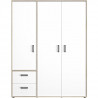 Armoire enfant 3 portes et 2 tiroirs - Décor Chene/Blanc - L155 x H200 x P60 cm - Modele Camille - Gami