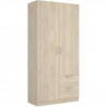 Armoire en panneaux de particules - Décor chene - 2 portes + 2 tiroirs - Style Essentiel - Chambre - L 100 x P 52 x H 215 cm