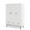 Armoire de chambre - Blanc et noir - 3 portes - Style moderne - L 150,2 x P 60,1 x H 200,4 cm