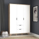 VANKKA Armoire - Pieds en bois massif - Décor chene et blanc mat - Style scandinave - Chambre - L 140 cm
