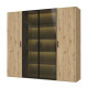 Armoire - Décor chene - 4 portes + éclairage - L 222,9 x P 54,2 x H 210,5 cm - RAMMA