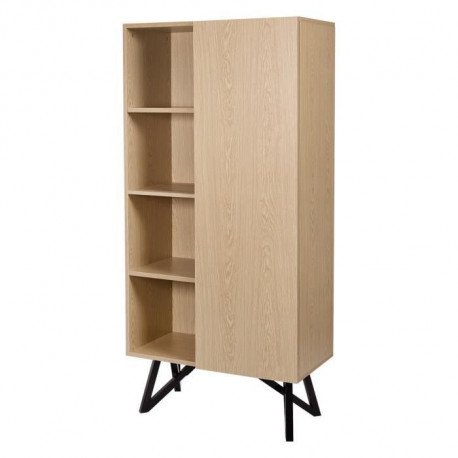 Bibliotheque STARLIGHT - Noir et chene -1 porte 3 étageres - L 80 x P 41,5 x H 160 cm