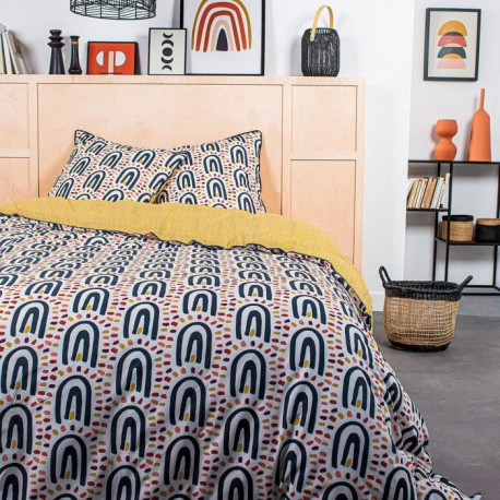 TODAY Parure de lit 2 personnes - 220 x 240 cm - Coton imprime jaune Ethnique DESERT CHIK Chalbi