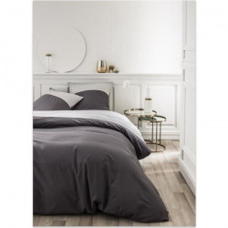 TODAY Parure de lit 220X240 2 personnes Percale bicolore gris PREMIUM TODAY