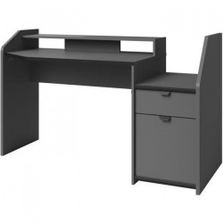 Bureau de jeu Gaming - Panneaux de particules - Décor gris et noir - L 154 x P 92 x H 68 cm - PARISOT