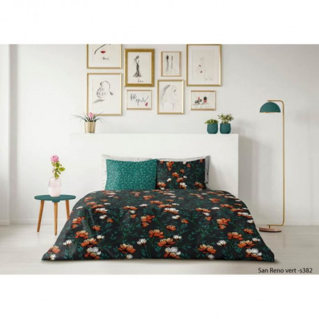 LOVELY HOME Parure de couette 240x260 cm + 2 taies d'oreiller 65x65 cm - 100% Coton SAN REMO - Vert