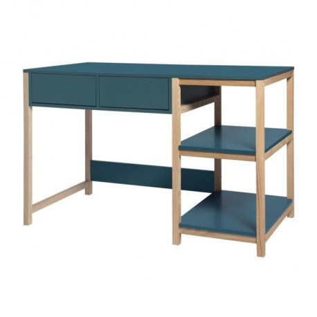 Bureau droit 2 tiroirs - Bois et Bleu - Panneaux de particules - L 120 x P 60 x H 75 cm - ANKARA