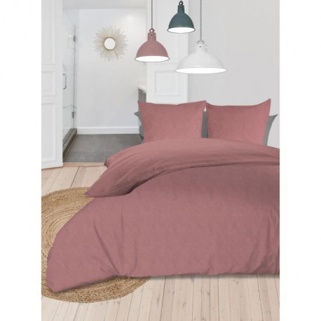 SOLEIL d'OCRE Parure de couette Boheme - Microfibre lavée - 240 x 260 cm - Vieux rose