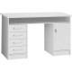 Bureau droit a clés - Décor papier blanc - Classique, contemporain et essentiel - L 126 x P 55 x H 76 cm - 1 porte et 4 tiroirs