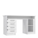 Bureau droit a clés - Décor papier blanc - Classique, contemporain et essentiel - L 126 x P 55 x H 76 cm - 1 porte et 4 tiroirs
