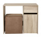 Bureau droit en bois MDF - Tissu Taupe - L 90 x P 40 x H 75 cm - 1 tiroir 1 porte + 1 pouf - ALICE