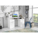 Bureau droit a clés - Décor papier blanc - Classique, contemporain et essentiel - L 126 x P 55 x H 76 cm - 1 porte et 4 tiroirs