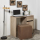 Bureau droit en bois MDF - Tissu Taupe - L 90 x P 40 x H 75 cm - 1 tiroir 1 porte + 1 pouf - ALICE