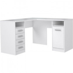 TOLEDE Bureau d'angle 1 porte 4 tiroirs - Décor papier blanc - L 125 x P 125 x H 75 cm