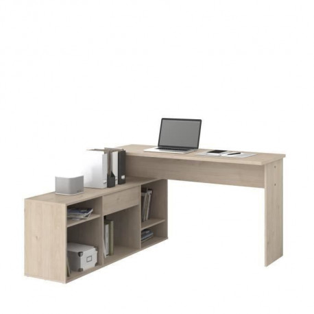 Bureau modulable a volonté Works - Panneaux de particules - Décor chene et noir - L 138/238 x P 49/136 x H 76/137 cm - PARISOT