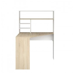Bureau d'angle avec étagere Peak - Panneaux de particules - Décor blanc et chene - L 101 x P 95 x H 140cm - PARISOT
