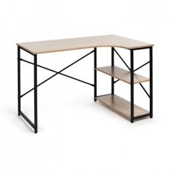 Bureau d'angle LIVERPOOL -  Métal laqué époxy - Noir/Chene - Avec étageres - Style industriel - L 110 x P 69 x H 69 cm