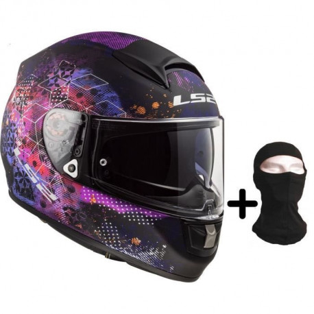 LS2 Casque moto intégral Vector Cosmos + Cagoule - Noir mat et rose