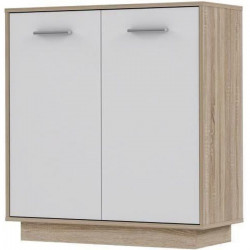 PILVI Meuble de rangement 2 portes - Blanc et chene sonoma - L 82,9 x P 34,2 x H 88,1 cm