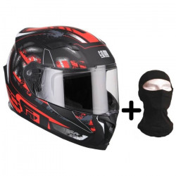 CGM Casque intégral 307G Jerez + Cagoule - Homme - Noir et rouge