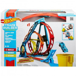 HOT WHEELS Track Builder Triple Looping Modulable Cascades Extremes - 1 lanceur, 1 véhicule et 1 cible inclus