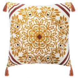 Housse de Coussin Hindou Brodé - 40 x 40 cm - Jaune Ocre