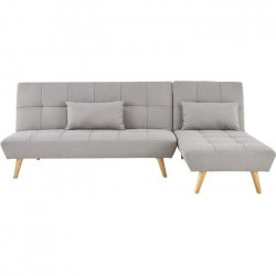 SANDRO Canapé d'angle Clic-Clac réversible scandinave 3 places - Tissu gris capitonné avec coussins - L 224 x P 86 x H 136 cm