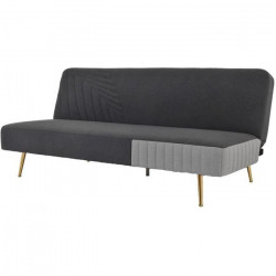 Banquette convertible clic-clac 3 places - Tissu gris et pieds métal doré - L 182 x P 90 x H 79 cm - STELLA