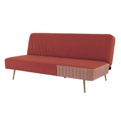 Banquette convertible clic-clac 3 places - Tissu orange et rose et pieds métal doré - L 182 x P 90 x H 79 cm - STELLA