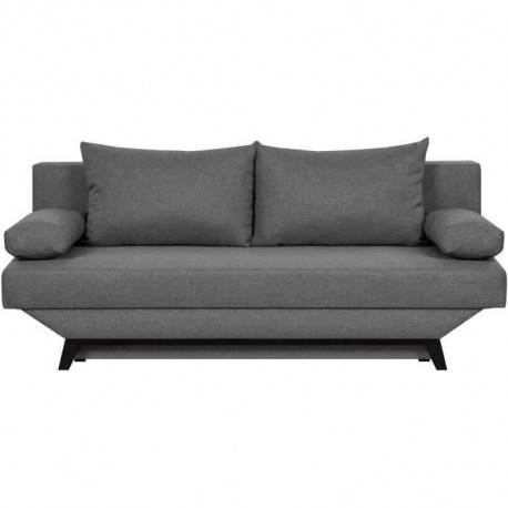 TEIJO Banquette convertible 3 places avec coffre de rangement - Tissu Gris Clair - L187 x P 91 x H 82 cm