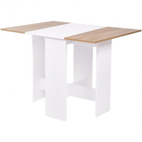 Table a manger pliable VARDA- Rectangulaire - Papier décor Blanc et chene - 4 personnes - L 104 x P 76 x H 74 cm