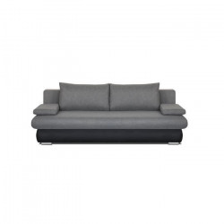 CLYDE Banquette convertible 3 places - Tissu gris et simili noir - Style contemporain - L 187 x P 94 cm