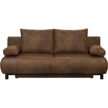SHILO Banquette 3 places convertible + coffre de rangement - Tissu Cognac vieilli - L 192 x H 84 x P 93 cm
