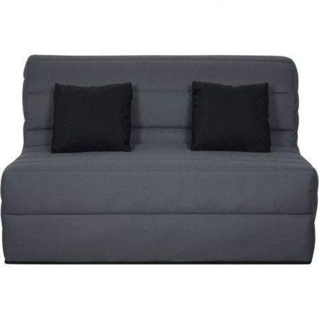 DUNLOPILLO Banquette BZ 2 places - Tissu Gris + 2 coussins noir - L 140 x P 99 x H 98 cm - ALICE - Made in France