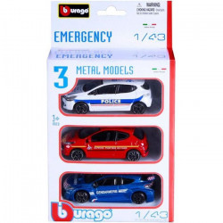 BBURAGO Lot de 3 voitures d'intervention Police Gendarmerie 1/43eme