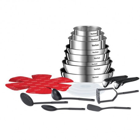 TEFAL L925SM14 Ingenio Emotion Batterie de cuisine 22 p, Induction, Four, Inox, Revetement Titanium Pro, Poignée brevetée, Em…