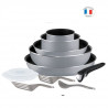 TEFAL L2149902 Ingenio Essential Batterie de cuisine 11 p, Tous feux sauf induction + four, Poignée amovible, Fabriqué en France
