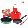 CHEFCLUB BY TEFAL E5119002  Urgence enfants affamés : Poele a crepe, Moule, Mini-spatule, Tablier de cuisine, livret de recet…