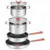 TEFAL G720S604 Opti'Space Batterie de cuisine 6 p, Faitouts + poeles, Poignées anti-chaleur, Manche fixe, Empilable, Inductio…
