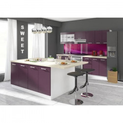 ULTRA Ilot de cuisine L 200 cm avec plan de travail - Aubergine mat