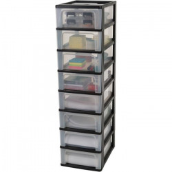 IRIS OHYAMA Tour de rangement - Organiseur - 8 tiroirs de 7 L - Format A4 - Transparent - L26 x P35,5 x H96,5 cm - Noir